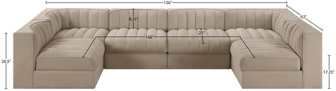 Talia Beige Velvet Performance Fabric Upholstered Sectional, 6-Piece