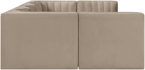 Talia Beige Velvet Performance Fabric Upholstered Sectional, 6-Piece