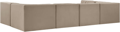 Talia Beige Velvet Performance Fabric Upholstered Sectional, 6-Piece