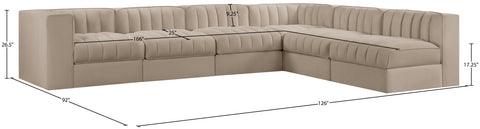 Talia Beige Velvet Performance Fabric Upholstered Sectional, 6-Piece (Style 2)
