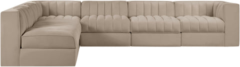Talia Beige Velvet Performance Fabric Upholstered Sectional, 6-Piece (Style 2)