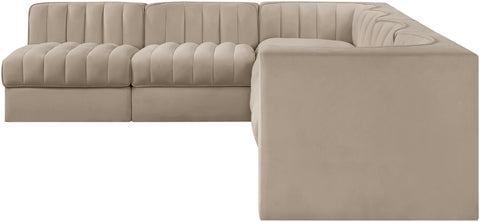 Talia Beige Velvet Performance Fabric Upholstered Sectional, 6-Piece (Style 2)
