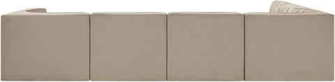 Talia Beige Velvet Performance Fabric Upholstered Sectional, 6-Piece (Style 2)
