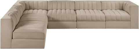 Talia Beige Velvet Performance Fabric Upholstered Sectional, 6-Piece (Style 2)