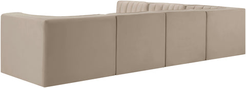 Talia Beige Velvet Performance Fabric Upholstered Sectional, 6-Piece (Style 2)