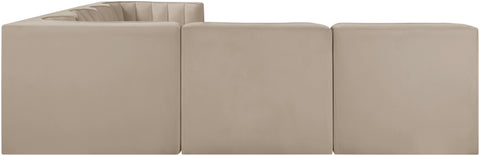 Talia Beige Velvet Performance Fabric Upholstered Sectional, 6-Piece (Style 2)