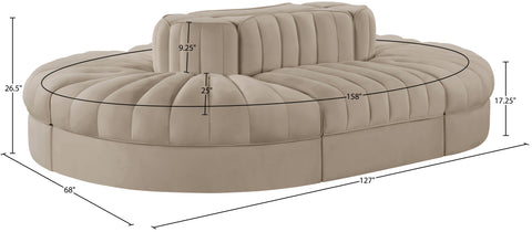 Talia Beige Velvet Performance Fabric Upholstered Sectional, 6-Piece (Style 3)