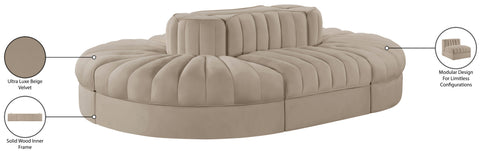 Talia Beige Velvet Performance Fabric Upholstered Sectional, 6-Piece (Style 3)