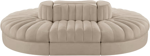 Talia Beige Velvet Performance Fabric Upholstered Sectional, 6-Piece (Style 3)