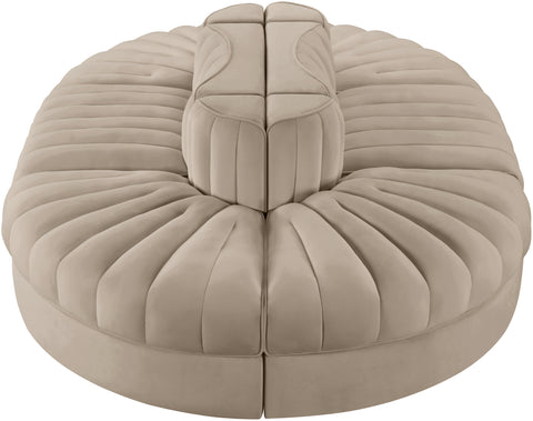 Talia Beige Velvet Performance Fabric Upholstered Sectional, 6-Piece (Style 3)