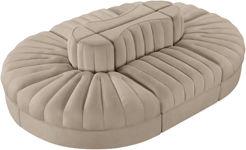 Talia Beige Velvet Performance Fabric Upholstered Sectional, 6-Piece (Style 3)