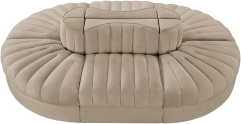 Talia Beige Velvet Performance Fabric Upholstered Sectional, 6-Piece (Style 3)
