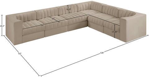 Talia Beige Velvet Performance Fabric Upholstered Sectional, 6-Piece (Style 4)