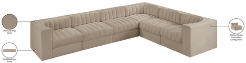 Talia Beige Velvet Performance Fabric Upholstered Sectional, 6-Piece (Style 4)