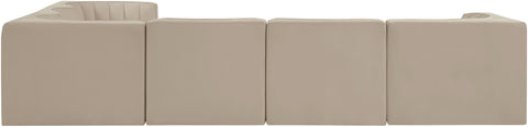 Talia Beige Velvet Performance Fabric Upholstered Sectional, 6-Piece (Style 4)