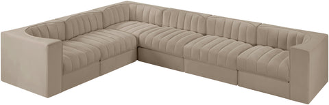 Talia Beige Velvet Performance Fabric Upholstered Sectional, 6-Piece (Style 4)