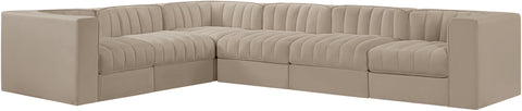 Talia Beige Velvet Performance Fabric Upholstered Sectional, 6-Piece (Style 4)