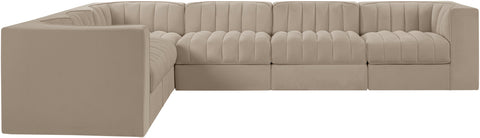Talia Beige Velvet Performance Fabric Upholstered Sectional, 6-Piece (Style 4)