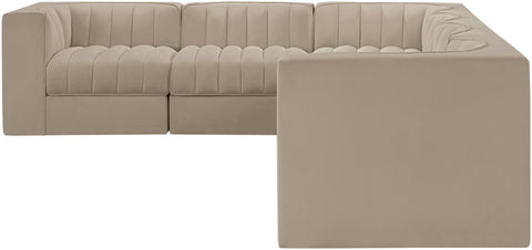 Talia Beige Velvet Performance Fabric Upholstered Sectional, 6-Piece (Style 4)