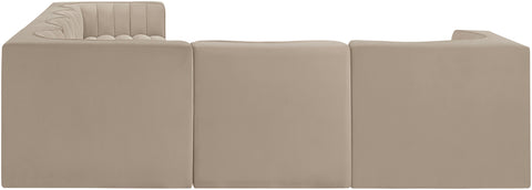 Talia Beige Velvet Performance Fabric Upholstered Sectional, 6-Piece (Style 4)