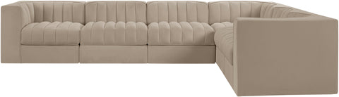 Talia Beige Velvet Performance Fabric Upholstered Sectional, 6-Piece (Style 4)