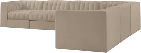 Talia Beige Velvet Performance Fabric Upholstered Sectional, 6-Piece (Style 4)
