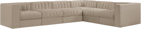 Talia Beige Velvet Performance Fabric Upholstered Sectional, 6-Piece (Style 4)