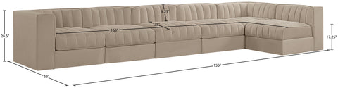 Talia Beige Velvet Performance Fabric Upholstered Sectional, 6-Piece (Style 5)