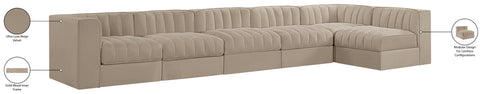 Talia Beige Velvet Performance Fabric Upholstered Sectional, 6-Piece (Style 5)