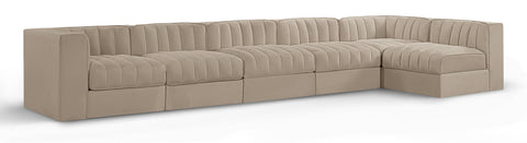 Talia Beige Velvet Performance Fabric Upholstered Sectional, 6-Piece (Style 5)