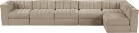 Talia Beige Velvet Performance Fabric Upholstered Sectional, 6-Piece (Style 5)