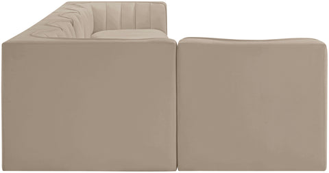 Talia Beige Velvet Performance Fabric Upholstered Sectional, 6-Piece (Style 5)