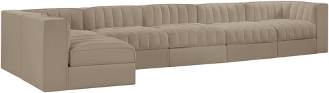 Talia Beige Velvet Performance Fabric Upholstered Sectional, 6-Piece (Style 5)