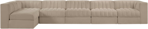 Talia Beige Velvet Performance Fabric Upholstered Sectional, 6-Piece (Style 5)