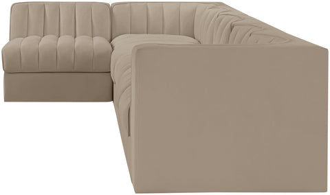 Talia Beige Velvet Performance Fabric Upholstered Sectional, 6-Piece (Style 5)