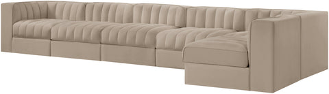 Talia Beige Velvet Performance Fabric Upholstered Sectional, 6-Piece (Style 5)