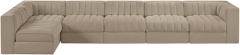 Talia Beige Velvet Performance Fabric Upholstered Sectional, 6-Piece (Style 5)