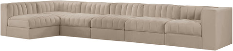 Talia Beige Velvet Performance Fabric Upholstered Sectional, 6-Piece (Style 5)