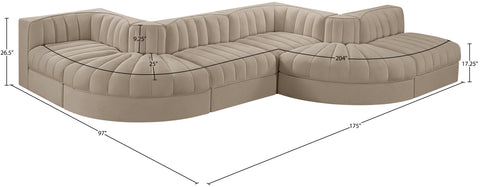 Talia Beige Velvet Performance Fabric Upholstered Sectional, 6-Piece (Style 6)