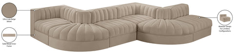 Talia Beige Velvet Performance Fabric Upholstered Sectional, 6-Piece (Style 6)