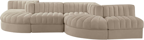 Talia Beige Velvet Performance Fabric Upholstered Sectional, 6-Piece (Style 6)