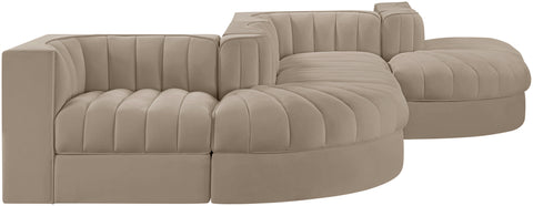 Talia Beige Velvet Performance Fabric Upholstered Sectional, 6-Piece (Style 6)