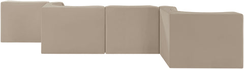 Talia Beige Velvet Performance Fabric Upholstered Sectional, 6-Piece (Style 6)