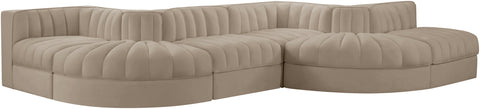 Talia Beige Velvet Performance Fabric Upholstered Sectional, 6-Piece (Style 6)