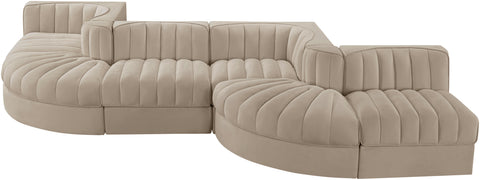 Talia Beige Velvet Performance Fabric Upholstered Sectional, 6-Piece (Style 6)