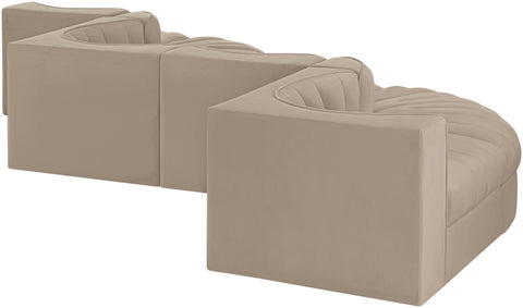Talia Beige Velvet Performance Fabric Upholstered Sectional, 6-Piece (Style 6)