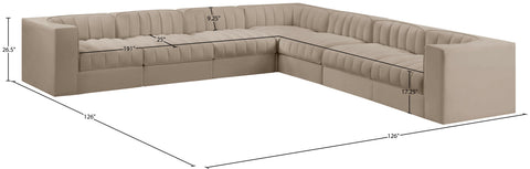 Talia Beige Velvet Performance Fabric Upholstered Sectional, 7-Piece