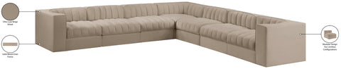 Talia Beige Velvet Performance Fabric Upholstered Sectional, 7-Piece