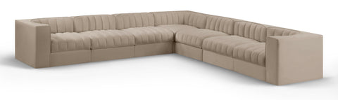 Talia Beige Velvet Performance Fabric Upholstered Sectional, 7-Piece