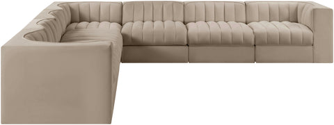 Talia Beige Velvet Performance Fabric Upholstered Sectional, 7-Piece